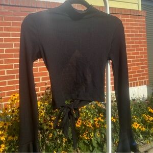 Open Back Cropped Black Blouse